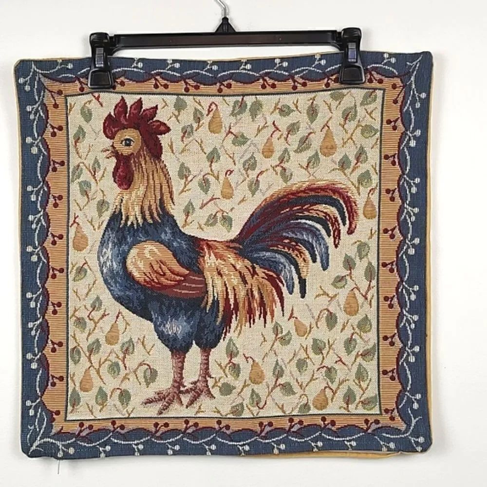 J. Pansu Paris Square Rooster Tapestry Pillow Cover Country Farmhouse Cottage